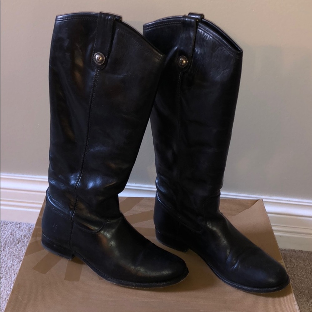 FRYE Black Leather Melissa Pull on Riding Boots
